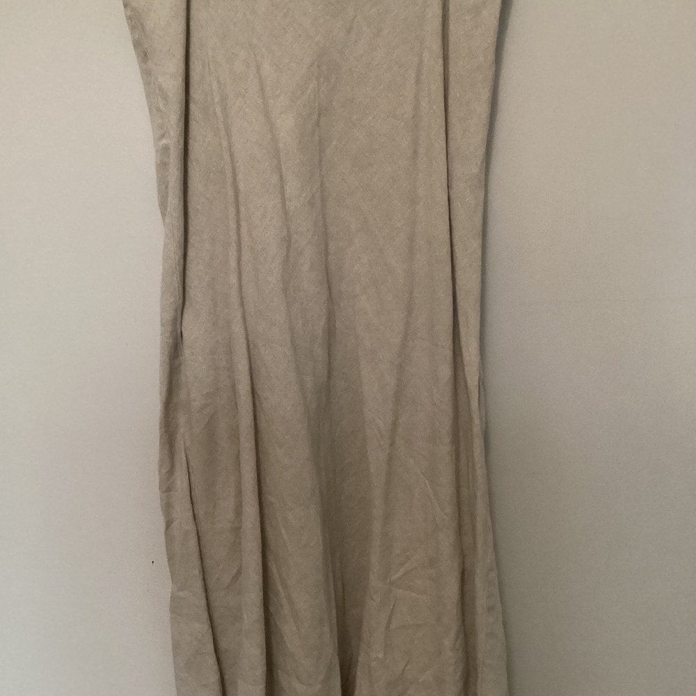 LANDS END 100% Linen Skirt 14 Maxi Length Light Khaki Preppy Lagenlook *FLAW* *D